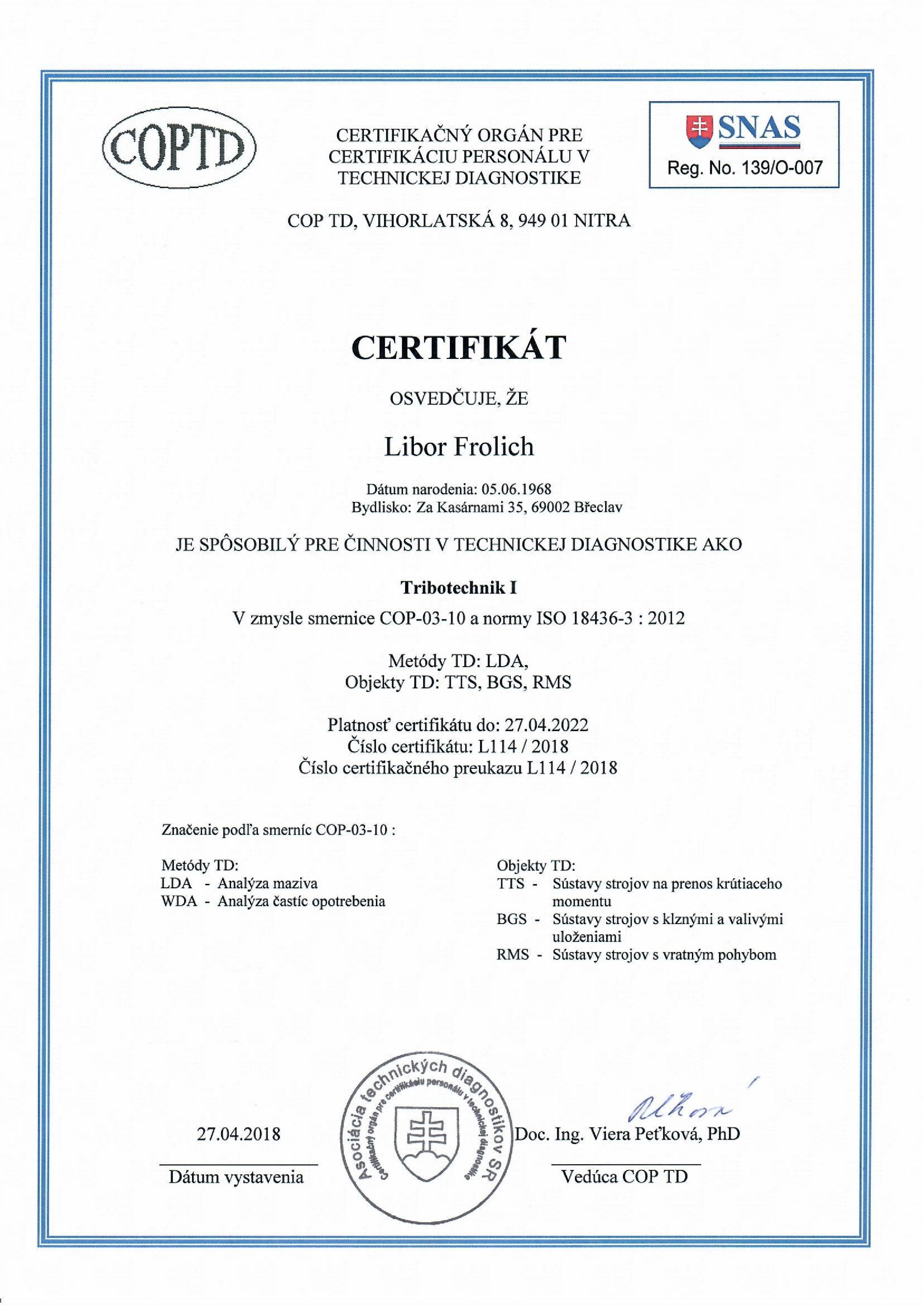 Certifikt Tribotechnik I COPTD platnost do 27.4.2022 page 001
